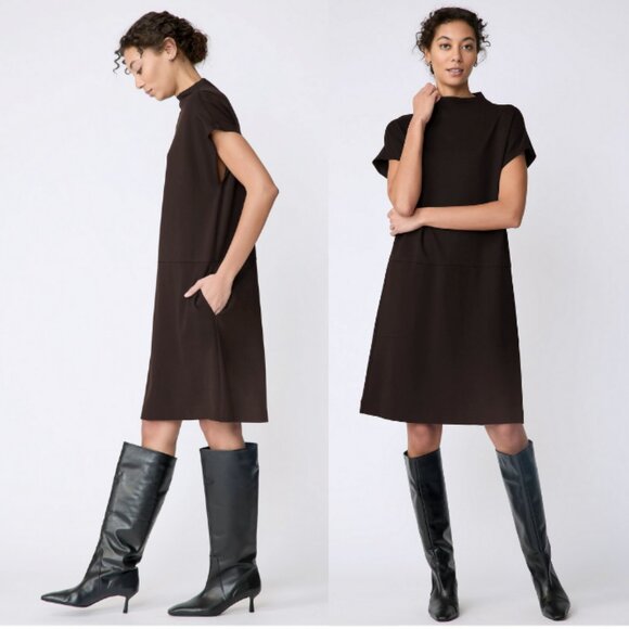 KAL RIEMAN Maya Funnelneck Dress in Espresso Easy Fit Drop Waist Size M - Picture 2 of 8